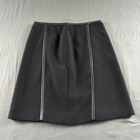 Prada Silk Skirt Calf Skin Leather Trim - Picture 2 of 9